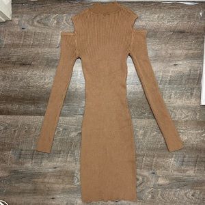 Women’s Cold Shoulder Ribbed Mock Neck Long Sleeve Midi Bodycon Dress- Size Med